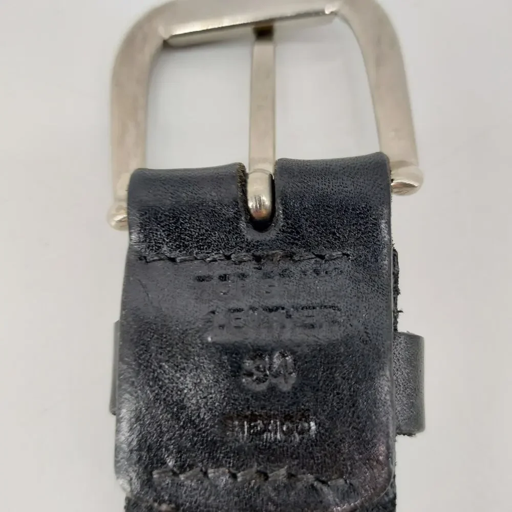 Womens Size 34 Belt Black Leather Chain Link Top Grain Medium